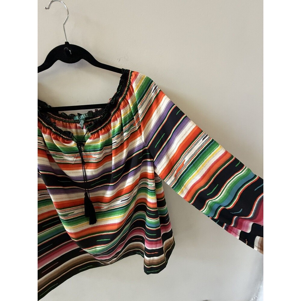 Lauren Ralph Lauren Southwest Stripe Top Women’s Size XL Tunic Tassel Mature - Picture 6 of 9